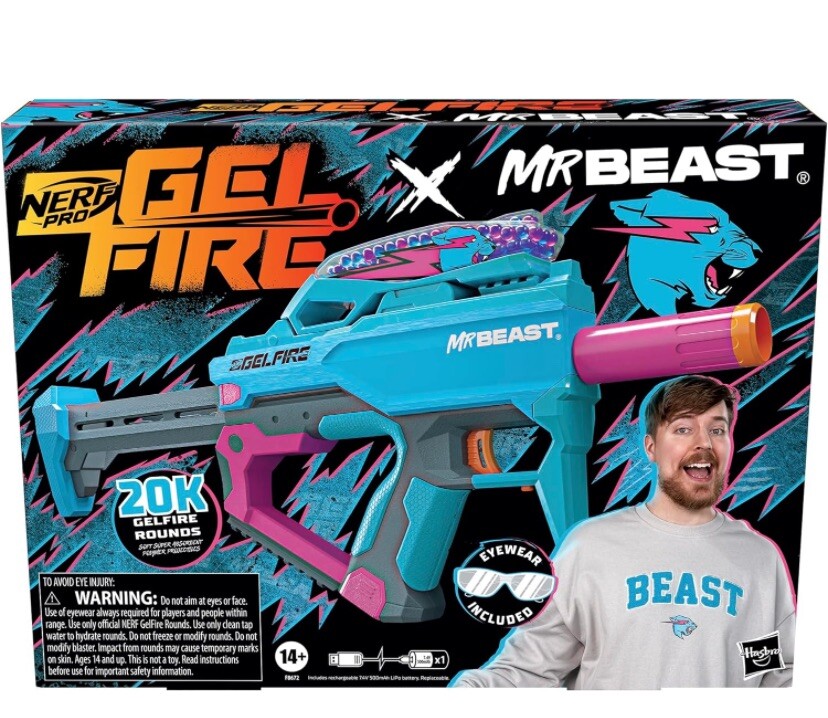 Nerf Pro Gelfire X MrBeast Full Auto Blaster, Rechargeable Battery