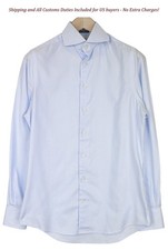 Suitsupply Men's Shirt 37/14 1/2 Extra Slim Blue Striped Cotton Cutaway