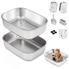 Stainless Steel Sifting Litter Box with Lid, Metal Litter Pan with Scoop for ...