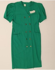 VINTAGE Womens Double Breasted Shirt Dress UK 12 Medium Green AN01