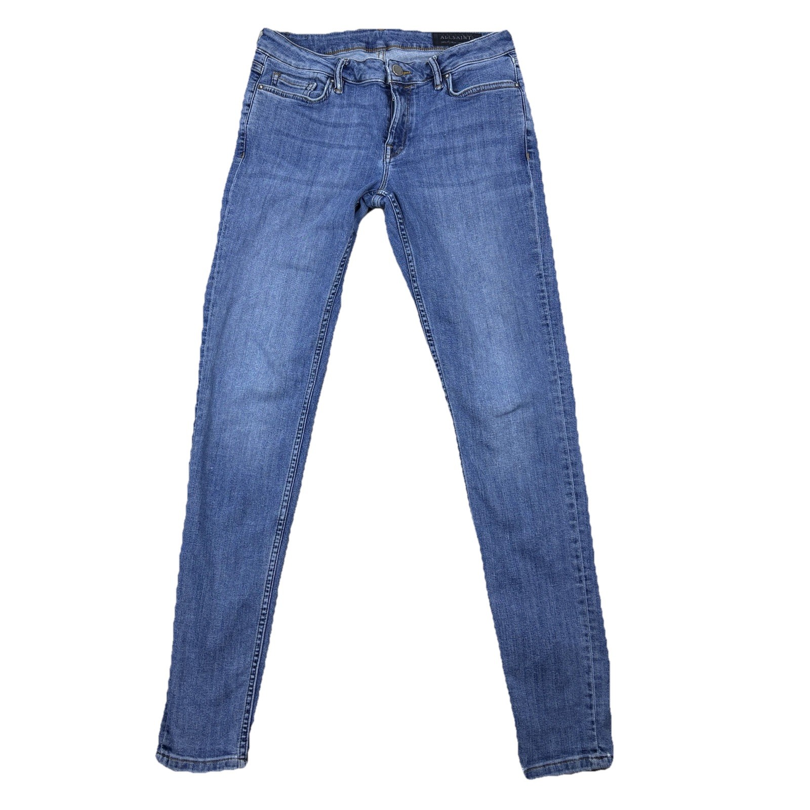 AllSaints Mast Skinny Jeans Women’s Size W28 Blue Low Rise Cotton Stretch Denim