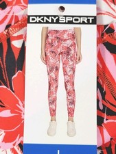 DKNY Dizzy Tropics Printed Yoga High Rise Sport Leggings Size L Side Pockets
