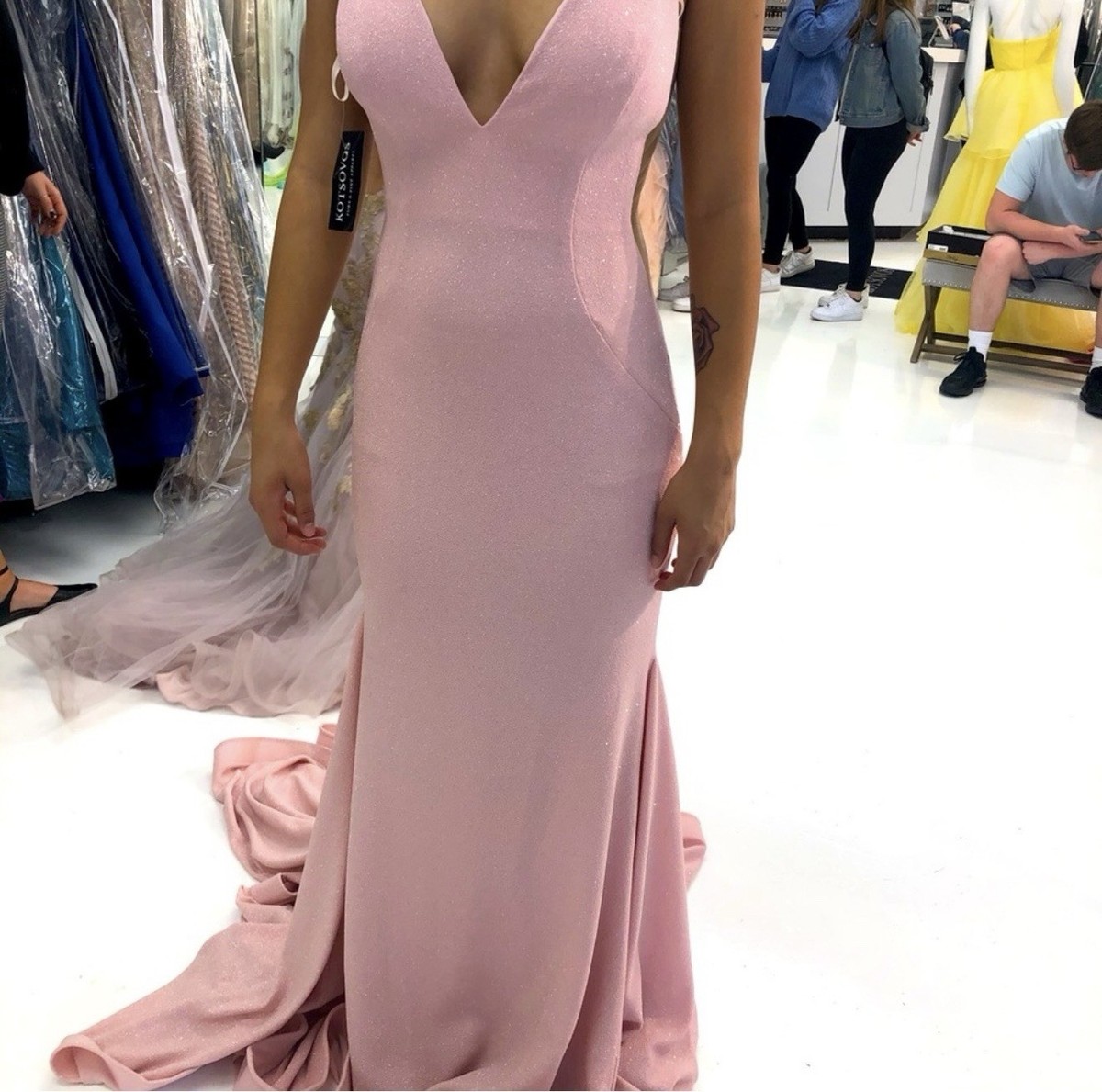 Jovani Pink Glitter Maxi Dress V Neck Sleeveless Zip Satin Size 4 | eBay