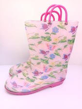 Pull On Waterproof Springtime Girls Butterfly Rain Boots Pink Shoes Size 9