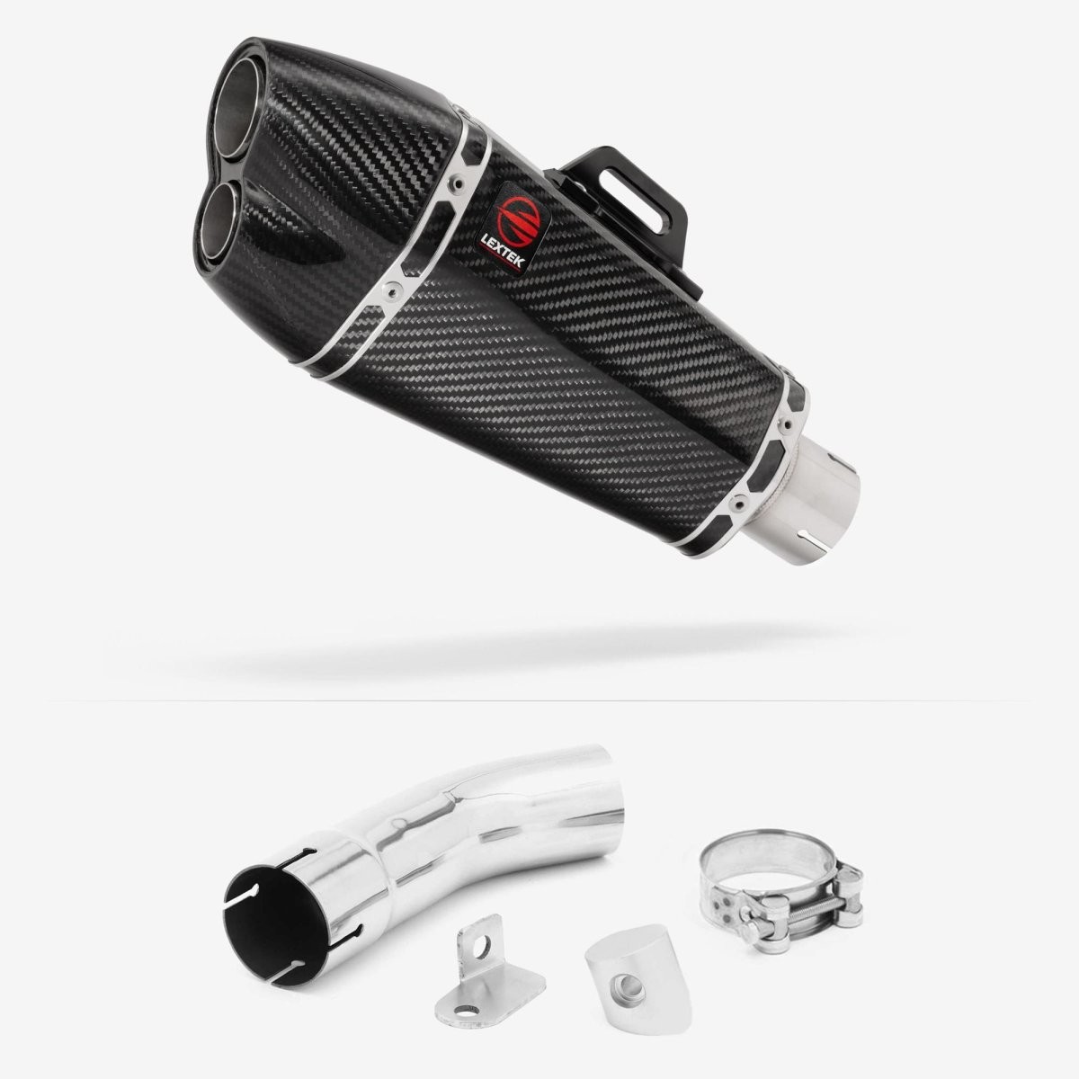 Lextek Carbon Fibre XP13C 210mm Exhaust with Link Pipe Silencer Chrome Polished