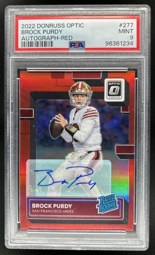 2022 Panini Donruss Optic Brock Purdy Rated Rookie Auto Red RC #/75 49ers PSA 9