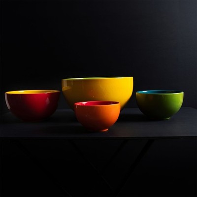 SCM Designs 4 Pc Nesting Bowl Set Bright Two Tone Colorful Stoneware Ceramic