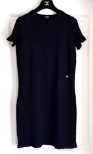 CHANEL 24A  BLACK CC LOGO TEXTURED KNIT SHORT SLEEVE MINI DRESS 42