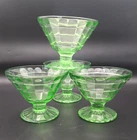 Vintage Green Uranium Anchor Hocking Block Optic Sherbet Bowls-set of 4