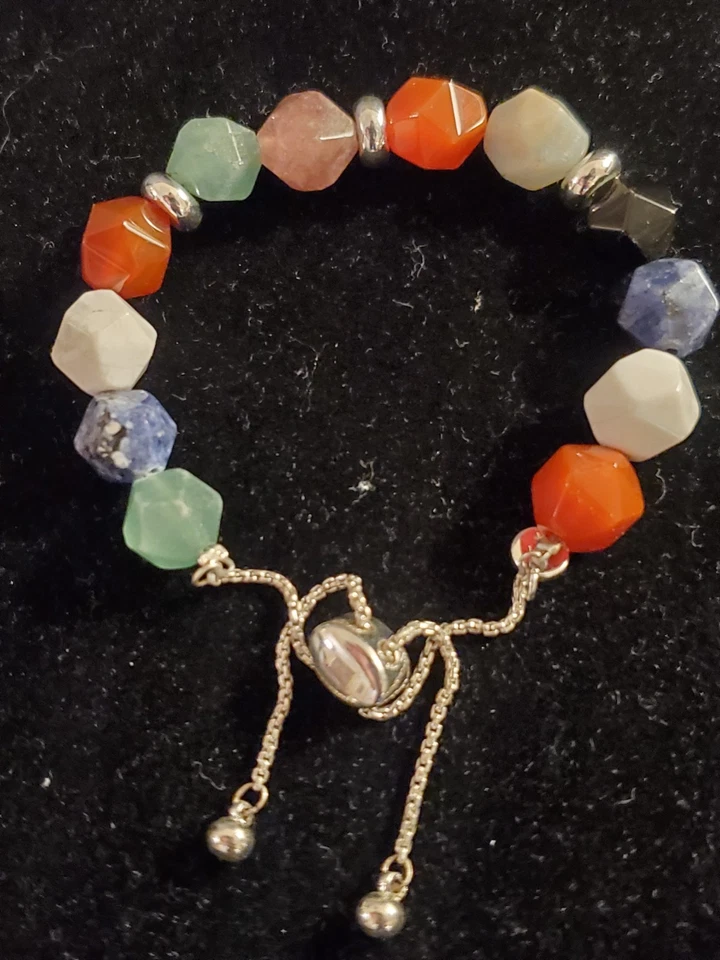 Brazalete de piedras preciosas La Cn enchapado en plata ajustable firmado 5 - 8 pulgadas Foto 3 de 4