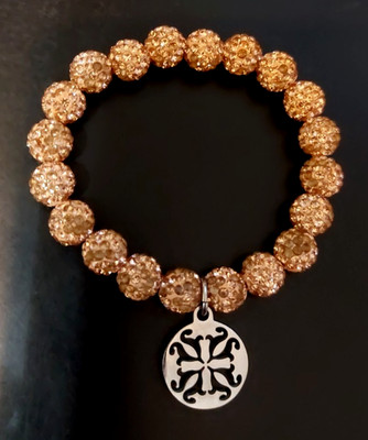 Rustic Cuff Stretch Rose Gold Color Bracelet with Logo Charm One Size Expandable