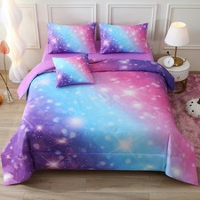 JQinHome Queen 6-Piece 3D Rainbow Galaxy Bedding Set Comforter Tie-Dye Microfibe