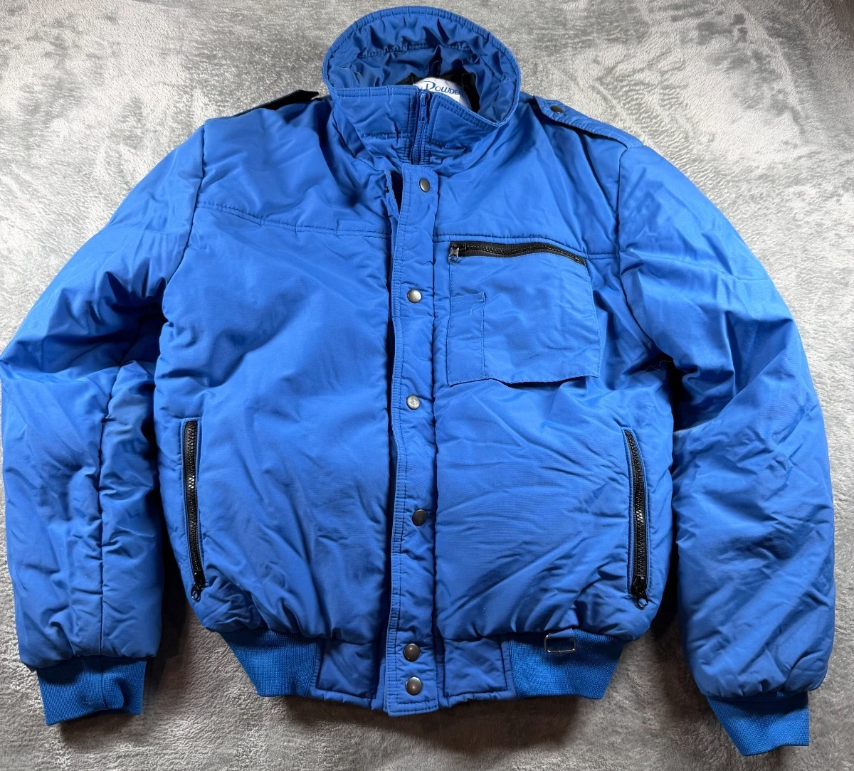 Vintage Powder Run Mens Black Puffer Jacket Retro 80s Ski Snowboard Zip Up