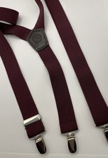 Trouser Braces, Men s Lerros, Clip, Plain Burgundy Y Style 1.25 Ins Wide