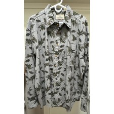 Redhead Mens XL Duck Print Flannel Shirt Grey Long Sleeve Cotton Made in USA