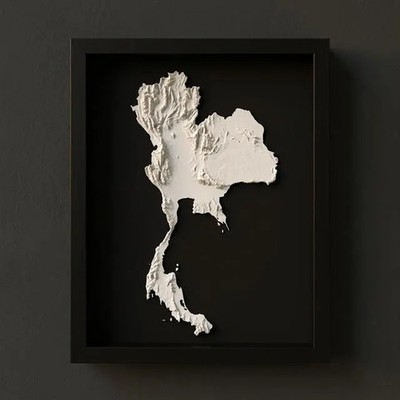 3D Thailand Map Wall Art: Topography in Black Wood Frame