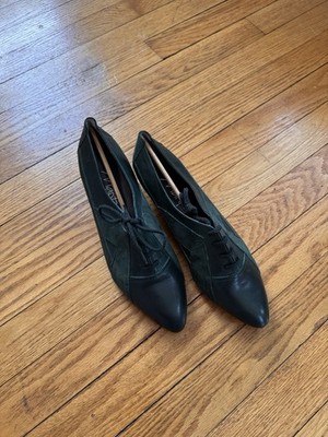 Manfield Vintage Green Leather Lace Up Heels 90 s Women s 5.5