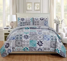 Mk Home 3pc King/California King Oversized Quilted Bedspread Coverlet Set Flo...