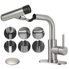 Bathroom Faucet with Pull Down Sprayer, 6 Water Mode, Single Brushed Nickel