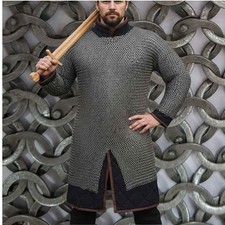 9 mm Flat Chain-Mail Hauberk   Medieval Reenactment Full Sleeve Shirt