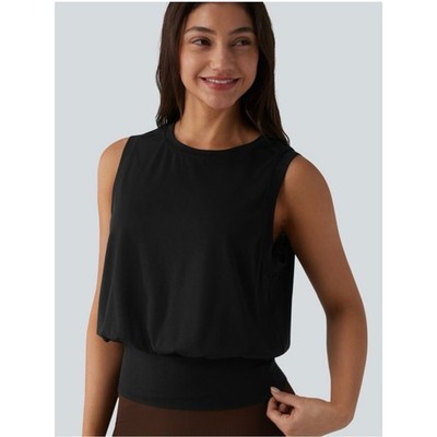 HALARA Black Round Neck Cropped Workout Tank Top size Small