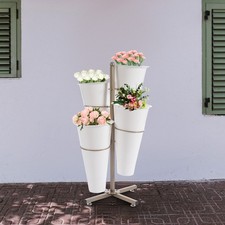 Flower Display Stand with 4 White Plastic Buckets Rotatable Metal Flower