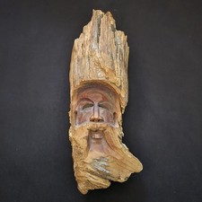 Arte popular cara de madera hombre viejo tallado árbol espíritu capricho decoración de pared 81/4" sin marca