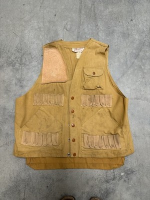 Vintage 1950s Danielson Hunting Shooting Vest Canvas Khaki Tan Sportsmans Large