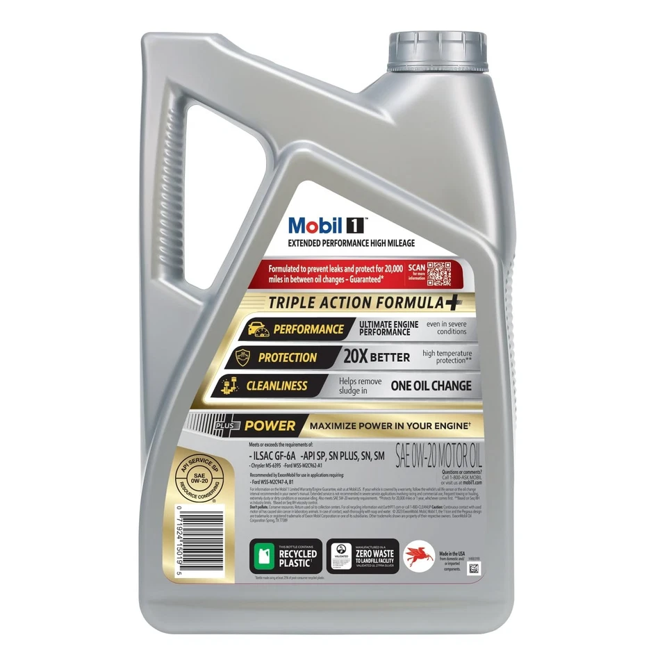 Mobil 1 desempenho estendido alta quilometragem 0W-20; 5QT (pacote com 2) - Imagem 4 de 4