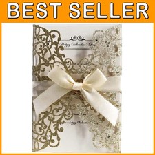 Elegant Gold Wedding Invite Cards with Envelopes - 50 Pieces