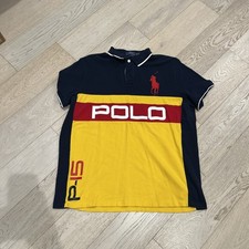 Polo Ralph Lauren Polo Shirt Mens XL Navy Yellow Custom Slim Fit Big Pony P-15