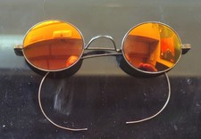 VINTAGE 1800s Sunglasses Oval Gold Metal Frame / New Mirror Orange Lenses