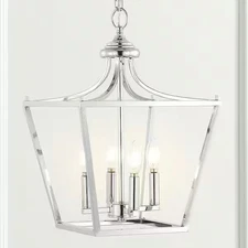 JONATHAN Y Camden 13 in 4-Light Chrome Iron Classic Midcentury Farmhouse Pendant