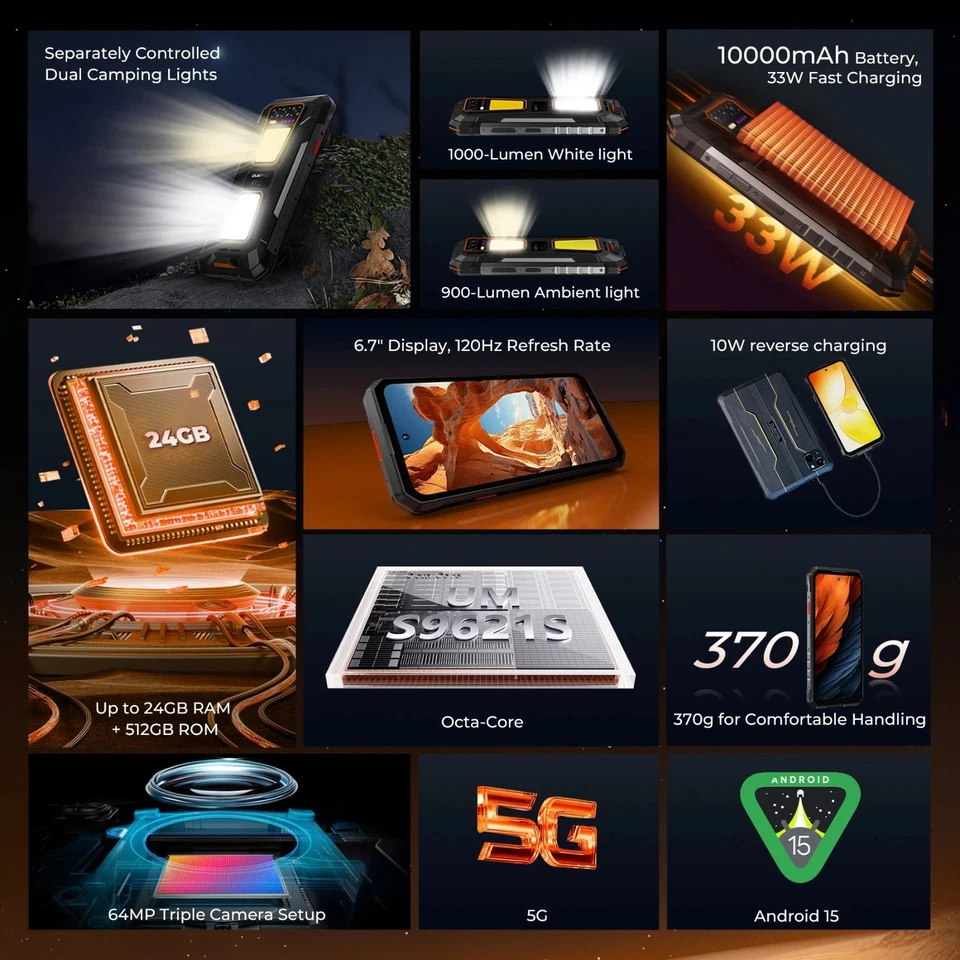 Oukitel WP58 Pro 5G Robust Smartphone 24GB+512GB 10000mAh Android 15 64MP Kamera - Bild 3 von 4