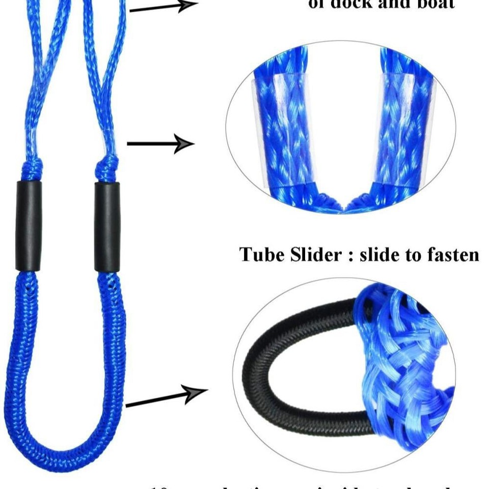2Pcs 4-5.5ft Blue Mooring Rope Cords Bungee Dock Line for Boat Kayak ...