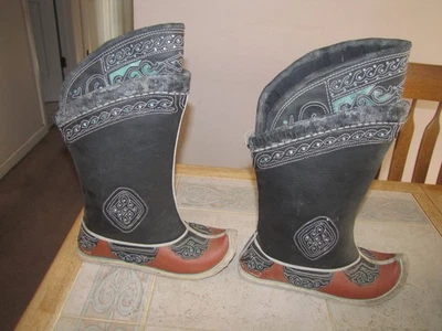 Vtg embroidered Ttraditional Boots double felt Mongolian Handmade Bohemian - Photo 1/4