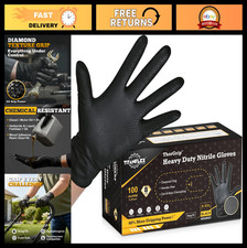 Heavy Duty Black Nitrile Gloves, Latex Free, Raised Diamond Texture, 6mil/8mil