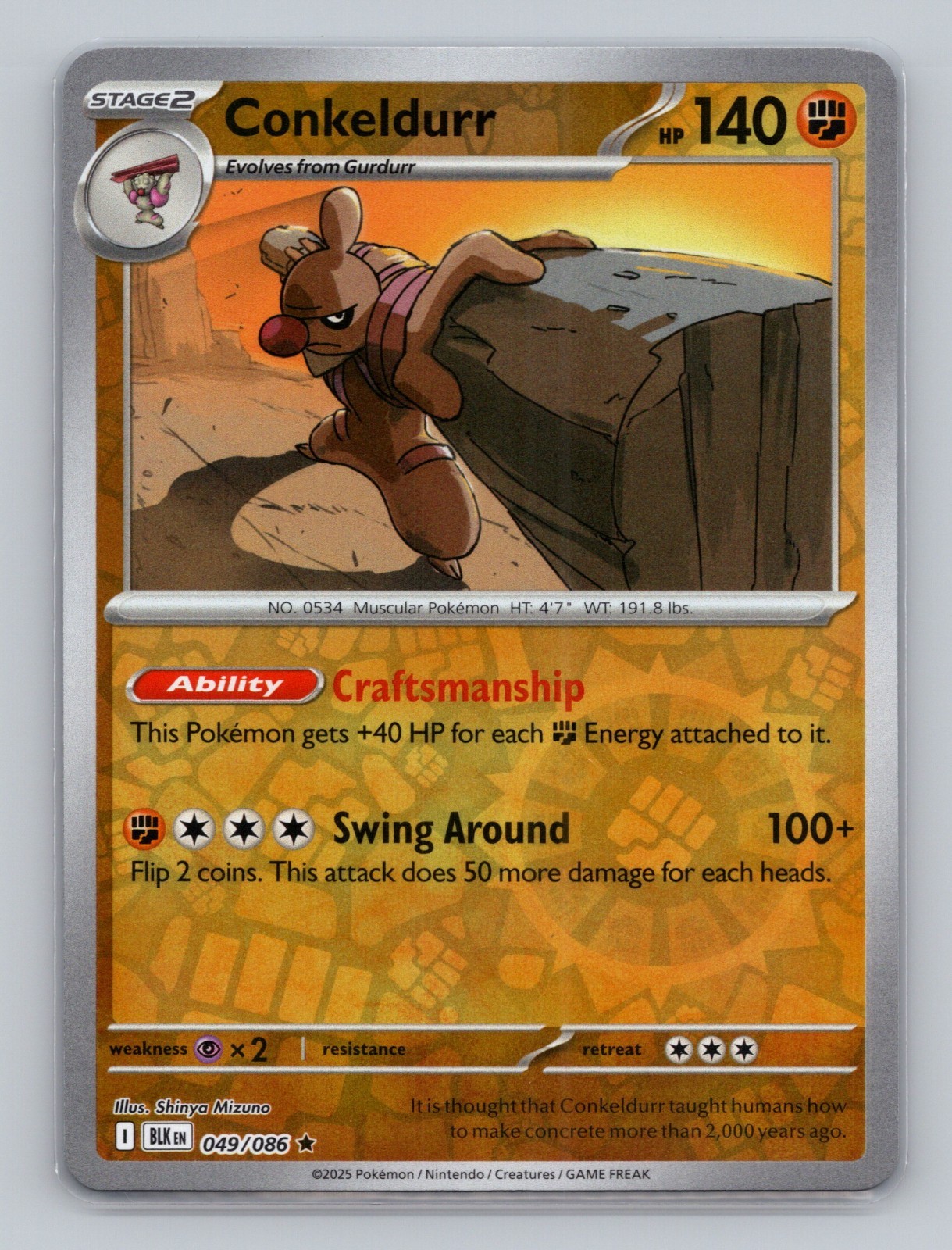 Conkeldurr 049/086 Reverse Holo Black Bolt BLK Pokemon Scarlet & Violet TCG