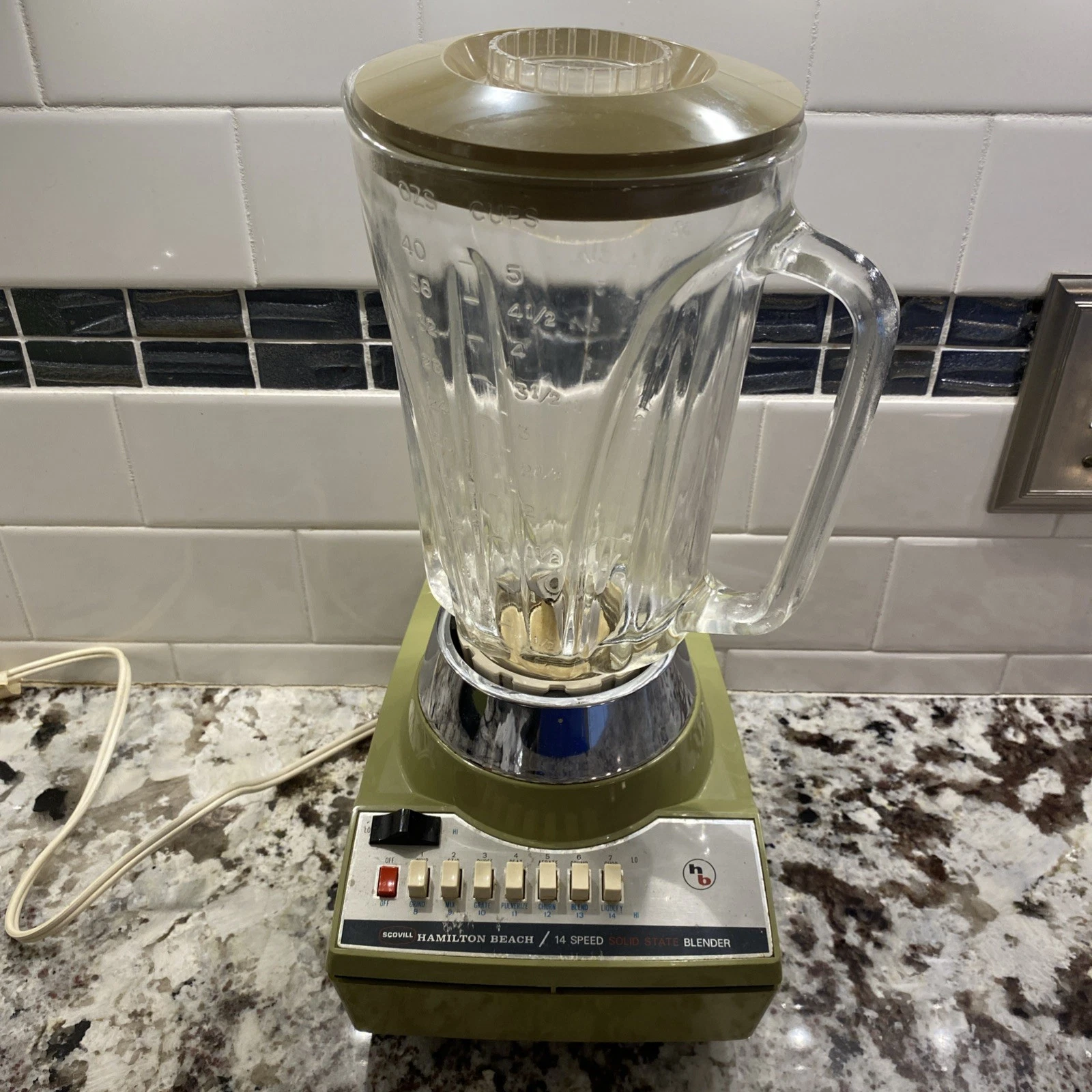 Vintage Avocado Hamilton Beach Scovill 14 Speed Blender Glass 40 oz, Tested ✓