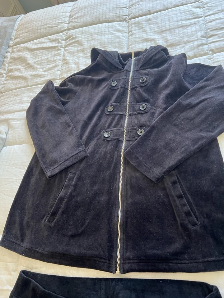 Style and Co Women's Size XL Black Velour Sweatsuit Full Zip Jacket Hoodie - Image 4 of 4