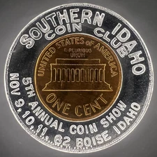 1962 D Encased Penny Southern Idaho Coin Club Boise 5th Annual Coin Show 31mm