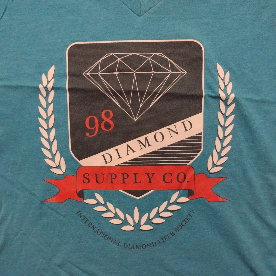 Camiseta Diamond Supply Co cuello en V manga gorra mujer top grande azul aguamarina Foto 3 de 4