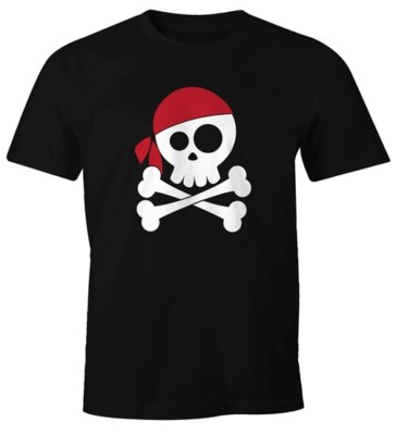 Herren T-Shirt Pirat Skull Jolly Roger Bandana Fasching lustig Fun-Shirt
