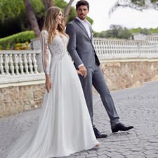 Chiffon Wedding Dresses Illusion Full Sleeves Sexy Backless A-Line Bridal Gown