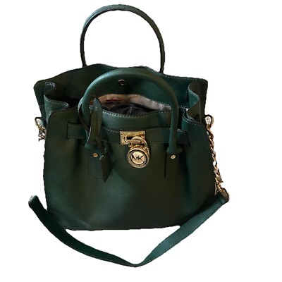 Michael Kors Dark Green Large Leather Bag/Purse | eBay
