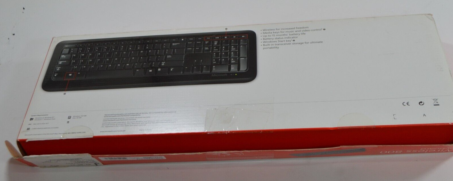 Microsoft 800 Wireless Keyboard 2VJ-00001  Model  1455, 1461 w/receiver