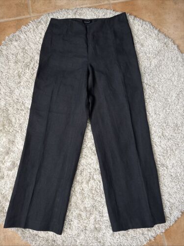 Talbots Womens Black Sz 8 100% Linen High Waist Palazzo Wide Leg Pants Trousers