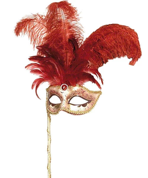 Red Opera Eye Mask On Stick Masked Ball 17th Century Ladies Fancy Dress - Image 2 of 2