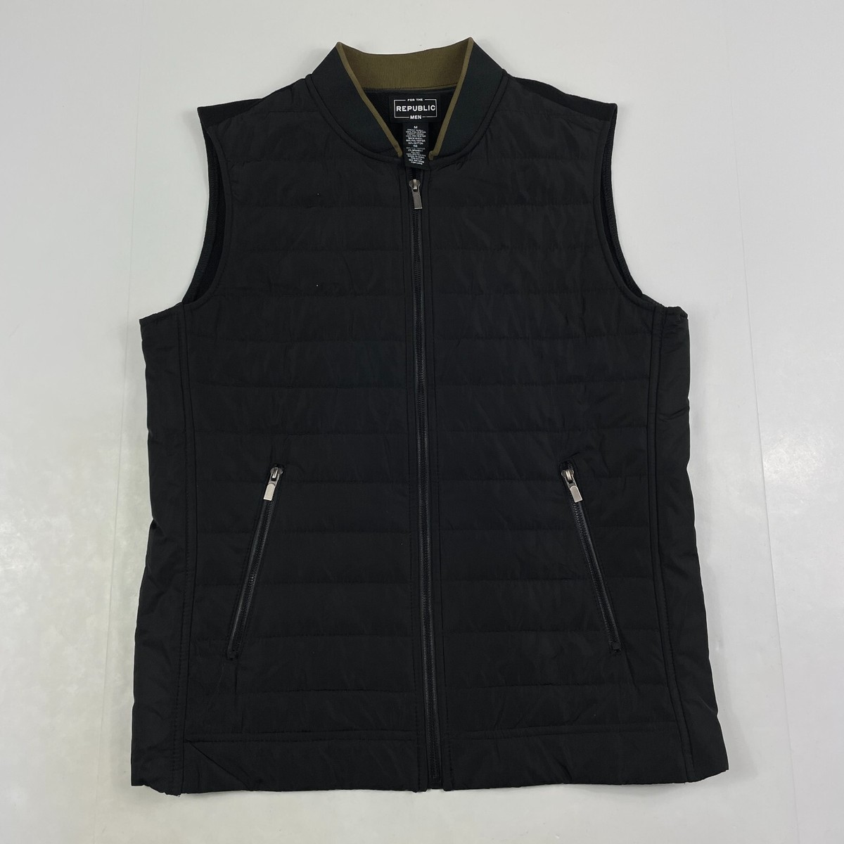 Republic Vest Mens Medium Black Puffer Full Zip Lightweight Golf