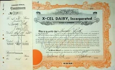 X-Cel Dairy Company Stock Certificate Bond Scripophilly Akron Ohio 1935 No 9 Y